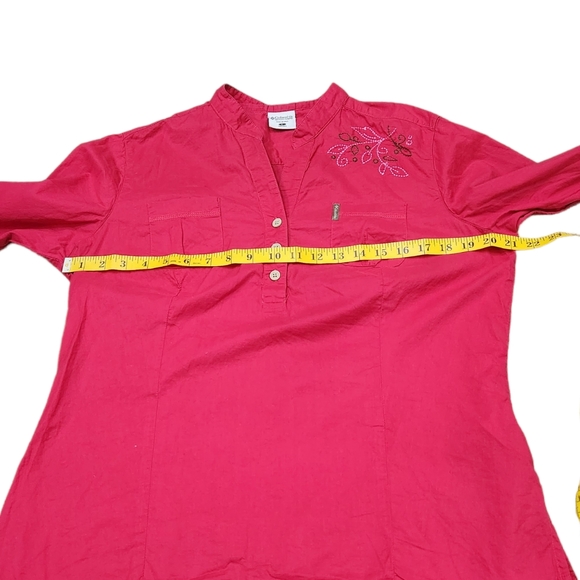 ❤️2/$18 Columbia Floral Embroidered Pink Front Pockets Casual Blouse L - Picture 8 of 10